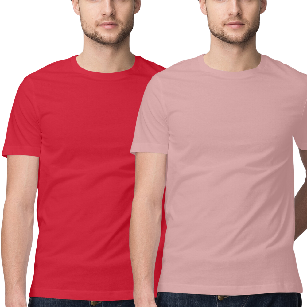 Red & Dusty Pastel Pink Round Neck tshirt